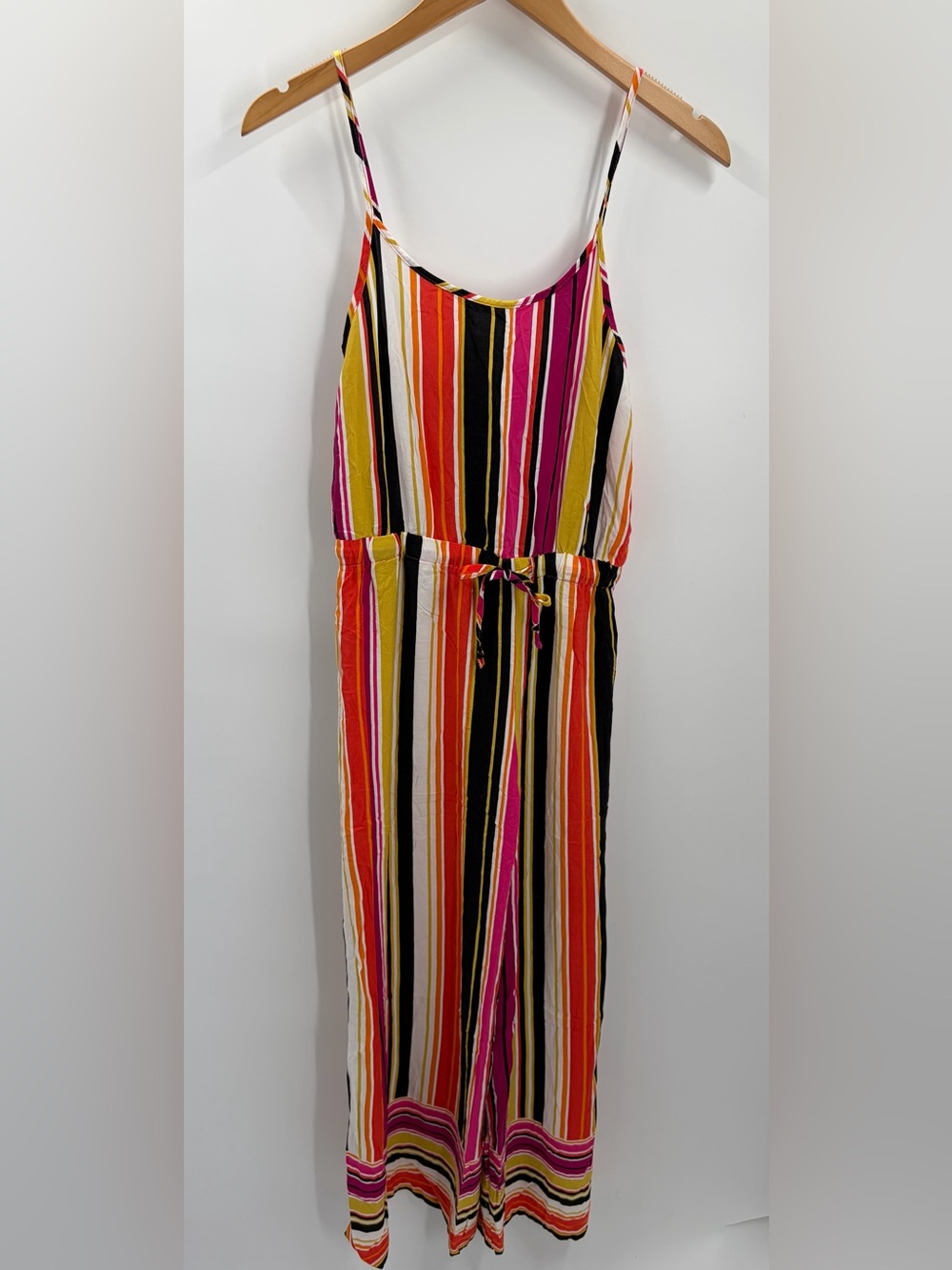SHOSHO | Striped Sleeveless‎ Jumpsuit in Pink, Yellow, Orange, Black & White L